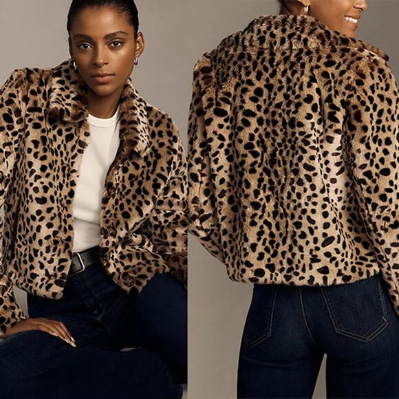 NEW MOTHER The Pony Keg Cheetah Print Button Front Faux-Fur Jacket Brown Sz: M - Picture 8 of 8